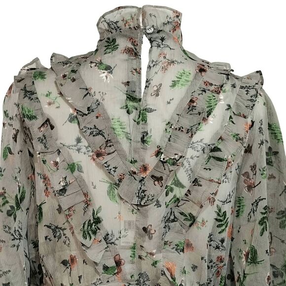 NWT Walter Baker Gray Floral Sheer Danielle Ruffle Blouse Butterflies Sz M - Picture 5 of 10